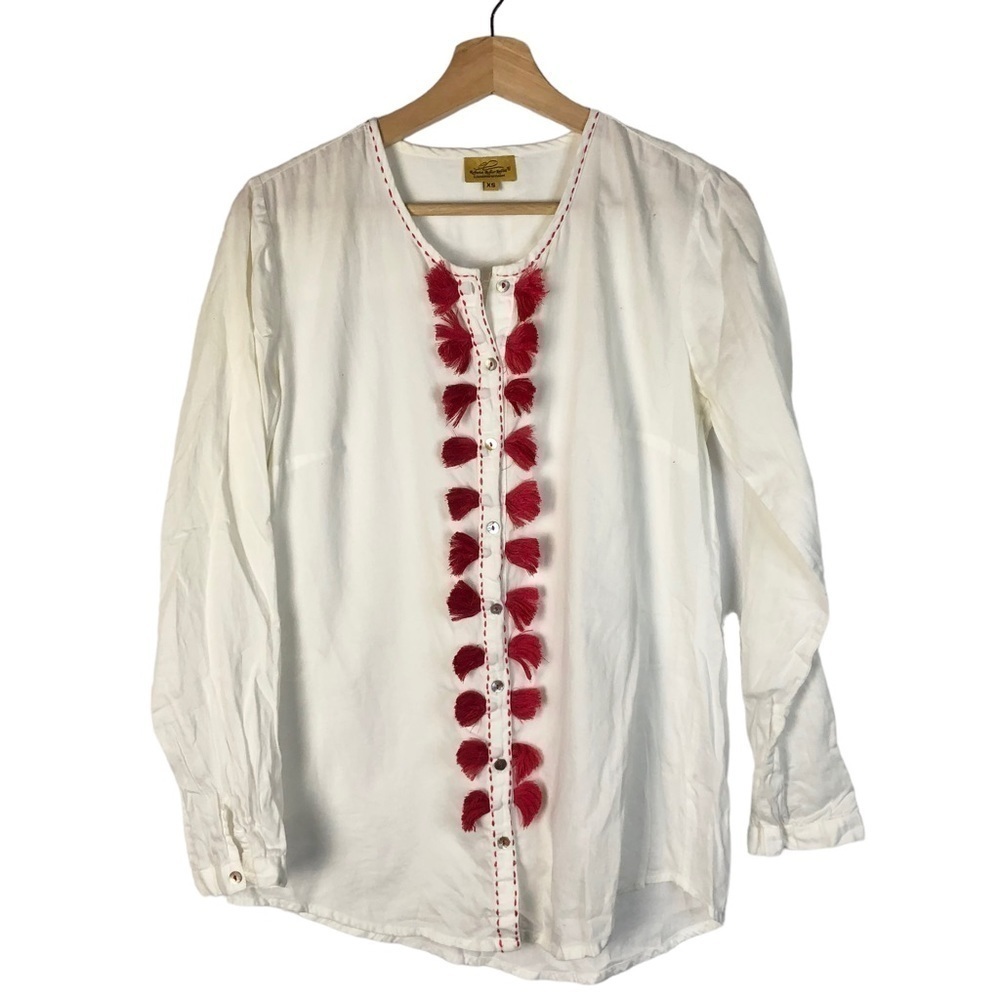 Roberta Roller Rabbit White & Red Tassel Long Sleeve Blouse‎ XS